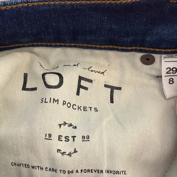 LOFT button fly high waist slim pockets skinny crop frayed cuff jeans EUC 8 - Picture 9 of 14